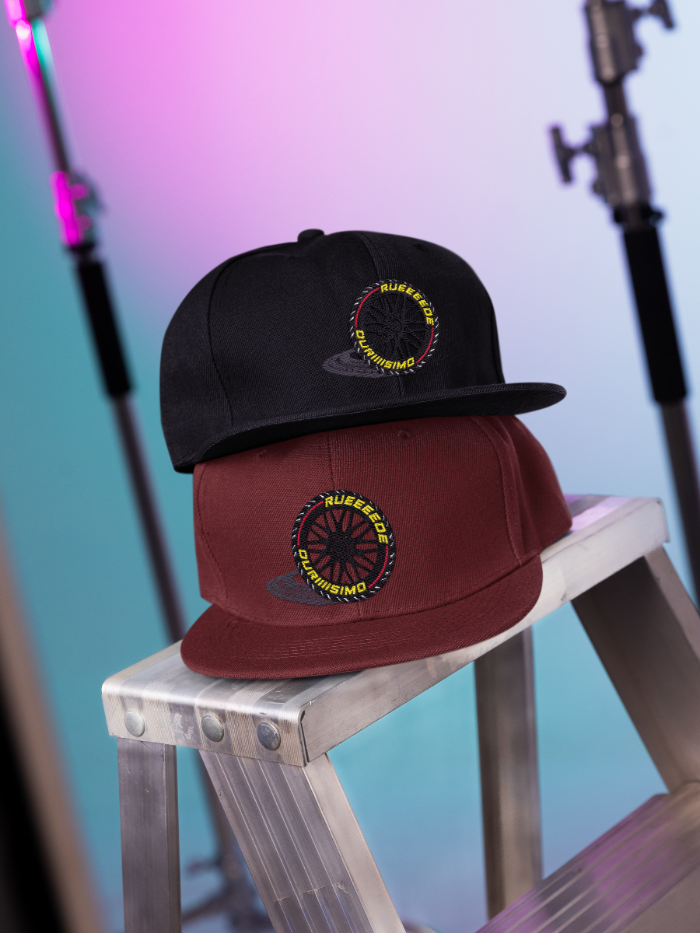 Mokup of two embroidered snapback